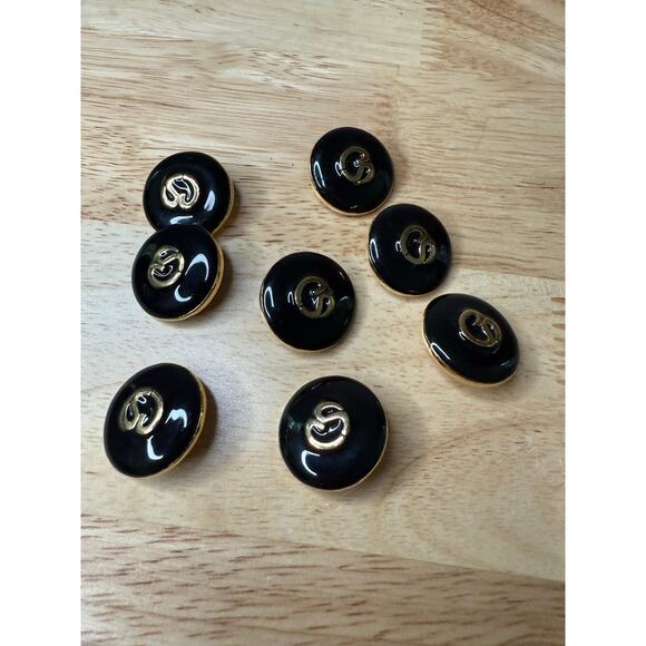 Vintage St. John Collection Lot of 8 Black & Gold Metal Buttons - Picture 1 of 5